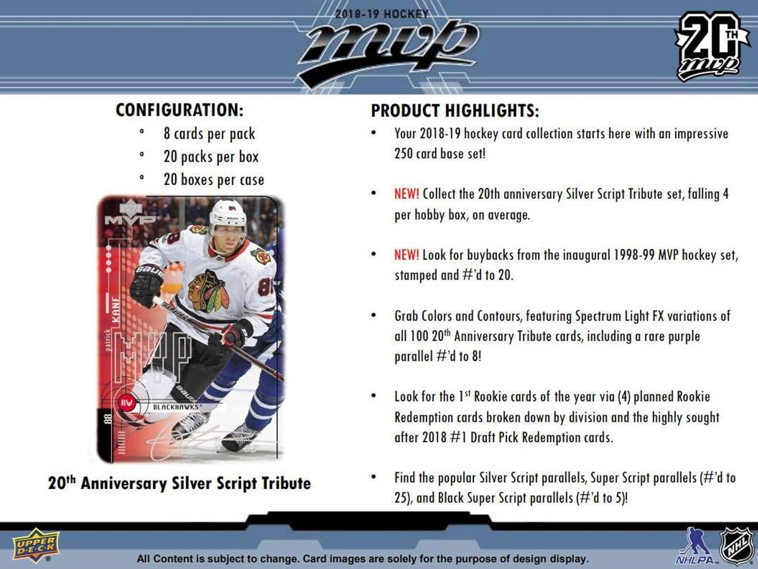 2018 - 19 Upper Deck MVP Hockey Hobby Box Pack (1 Random Pack) - GamesLand Canada