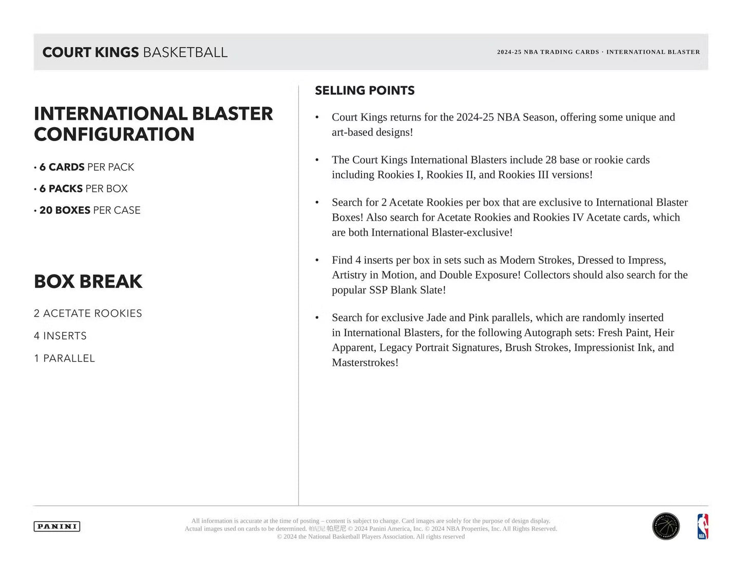 2024 - 25 Panini Court Kings Basketball International Blaster Box - GamesLand Canada