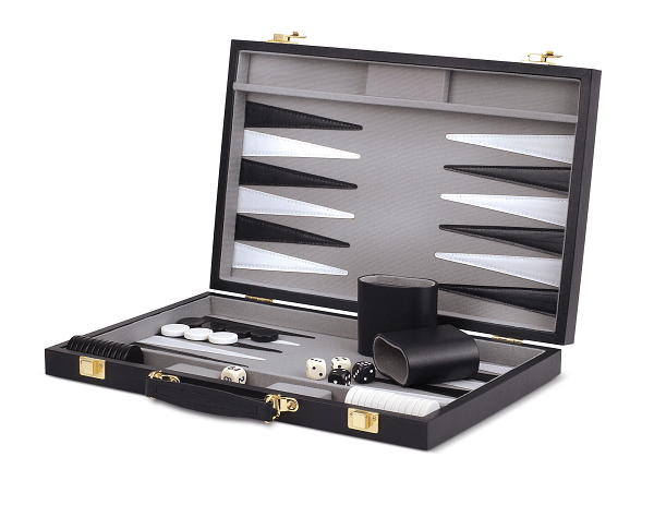 BACKGAMMON, 15" BLACK AND GREY VINYL - GamesLand Canada