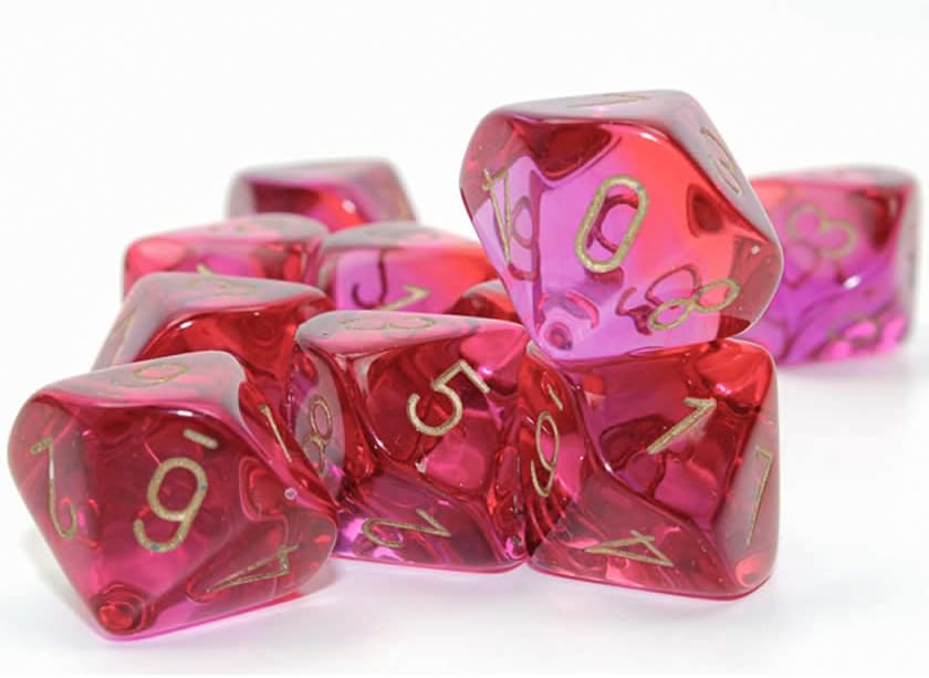 CHESSEX GEMINI 10D10 TRANSLUCENT RED - VIOLET/GOLD - GamesLand Canada
