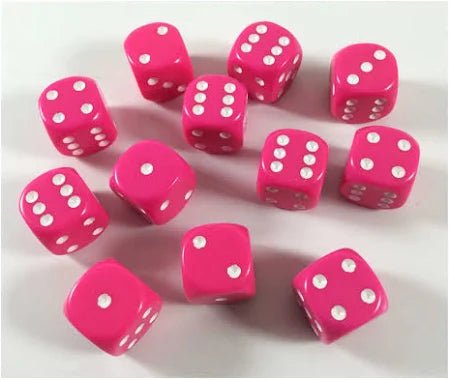 CHESSEX OPAQUE 12D6 PINK/WHITE 16MM - GamesLand Canada