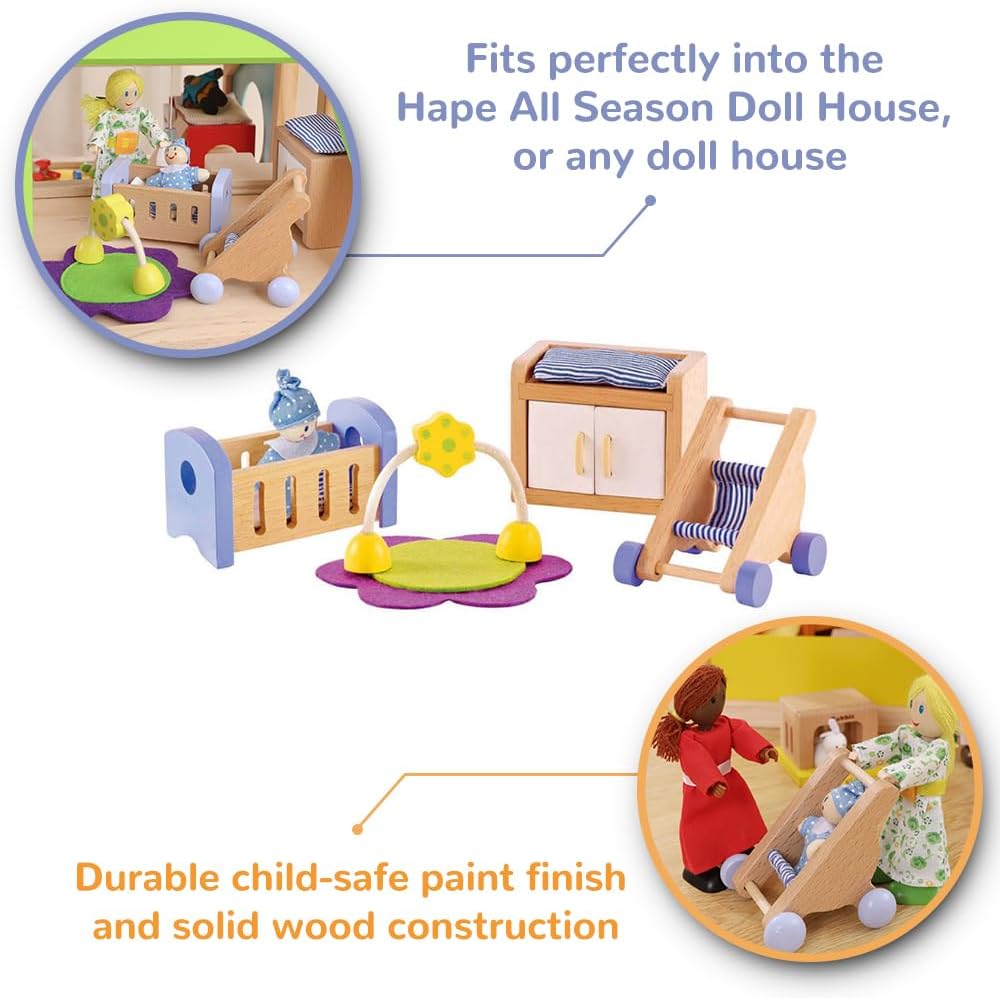 Hape Wooden Doll House Furniture Baby's Room Set - GamesLand Canada