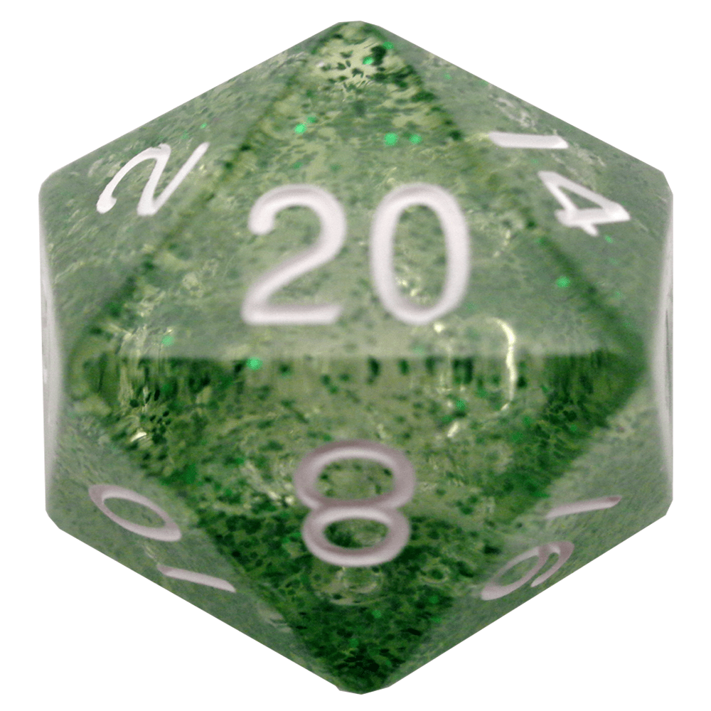MEGA ACRYLIC DICE D20 ETHEREAL GREEN W/ WHITE 35MM - GamesLand Canada