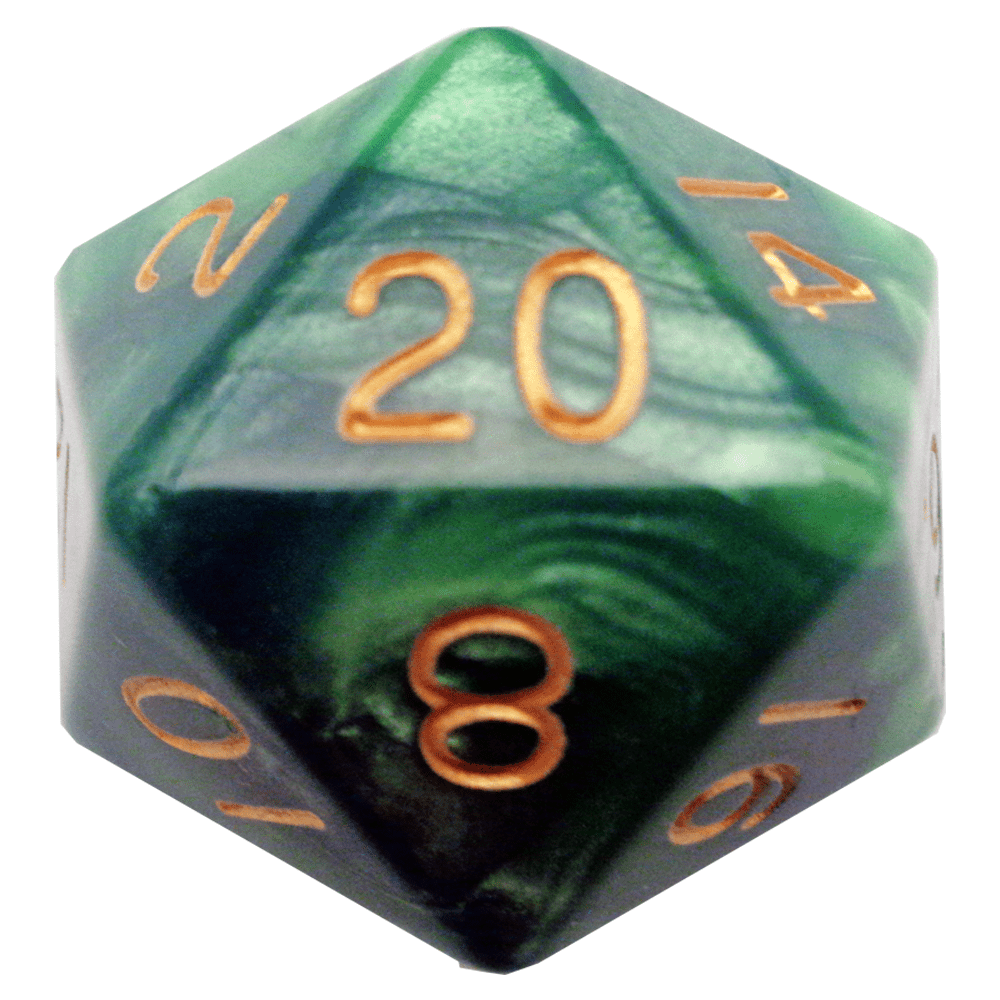 MEGA ACRYLIC DICE D20 GREEN/LIGHT GRN W/ GOLD 35MM - GamesLand Canada