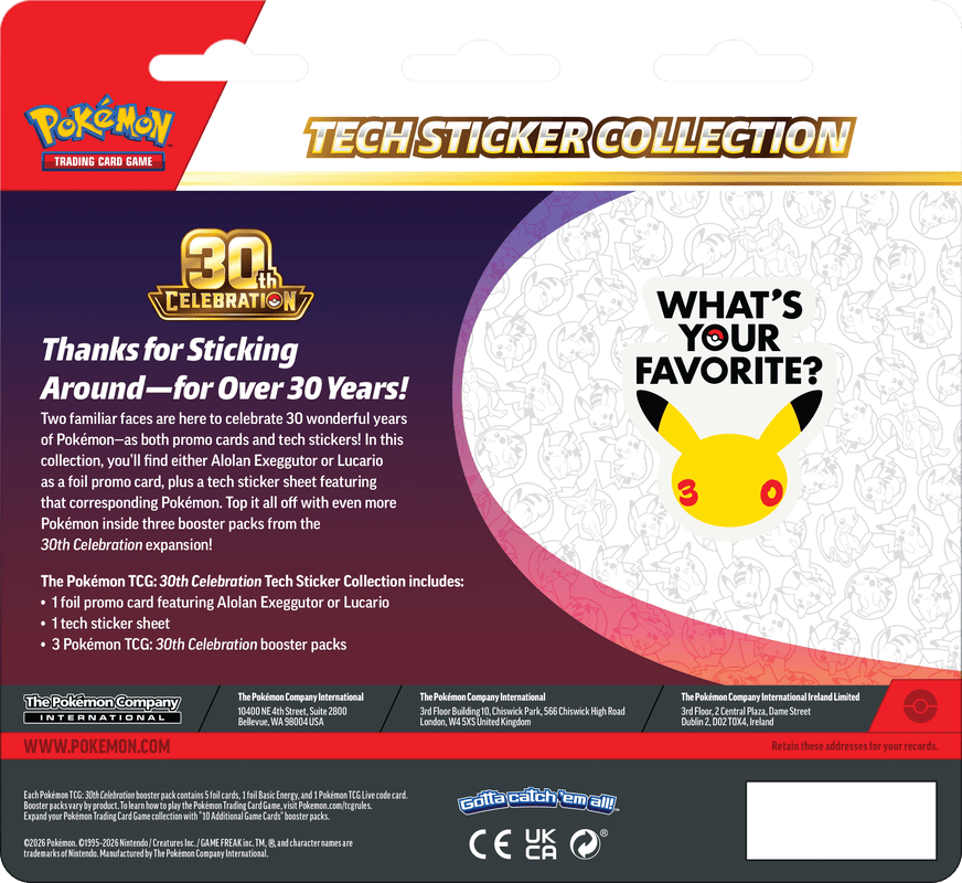 POKEMON 30TH CELEBRATION TECH STICKER COLLECTION - Lucario (PRE-ORDER) - GamesLand Canada