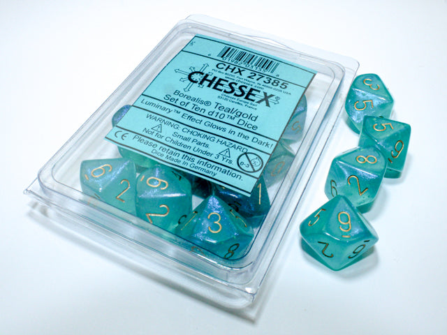 CHESSEX BOREALIS 10D10 TEAL/GOLD LUMINARY