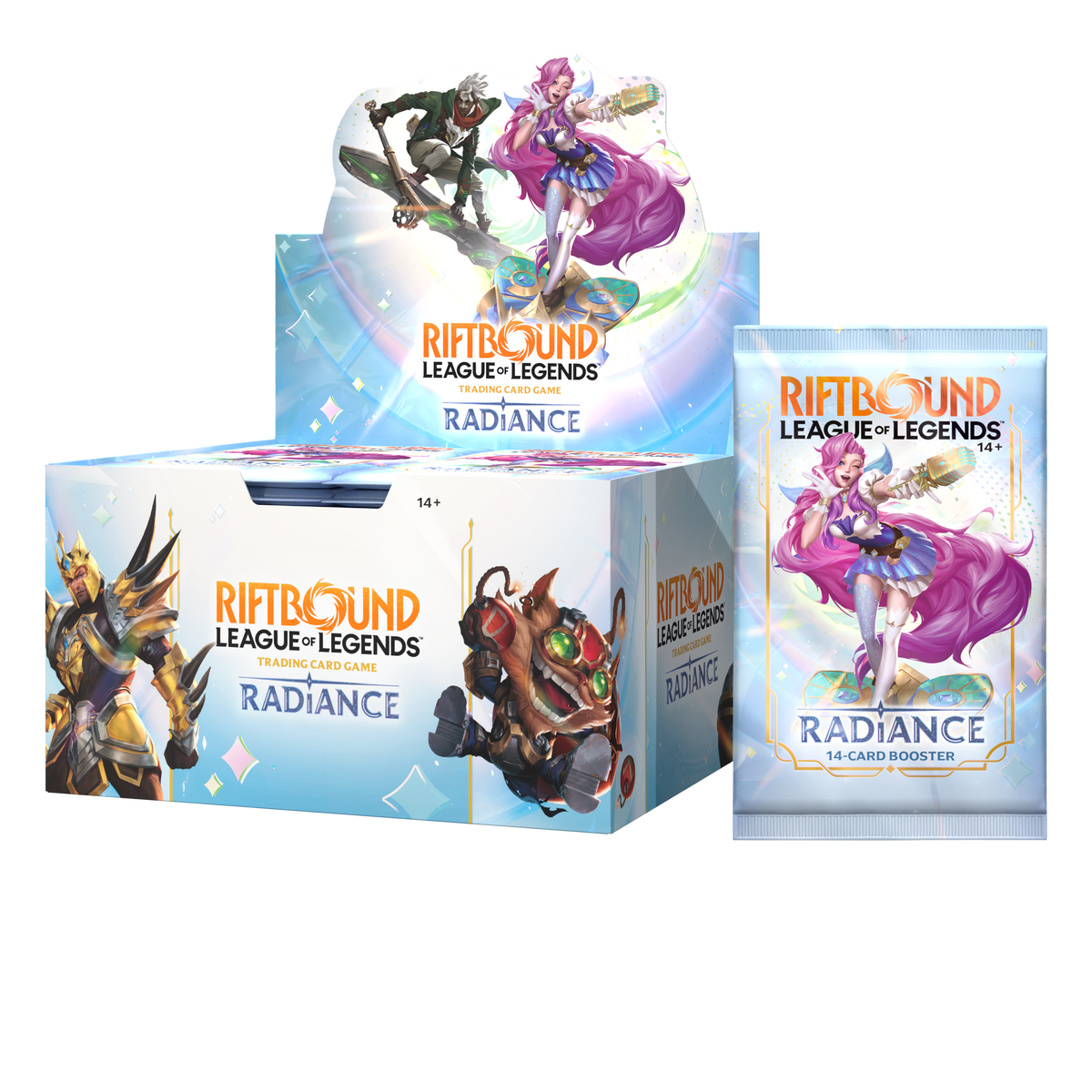 Riftbound League of Legends Radiance trading card game packaging on a white background