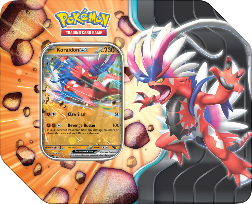 POKEMON SLASHING LEGENDS TIN (Pre-Order) - 1 Random Tin