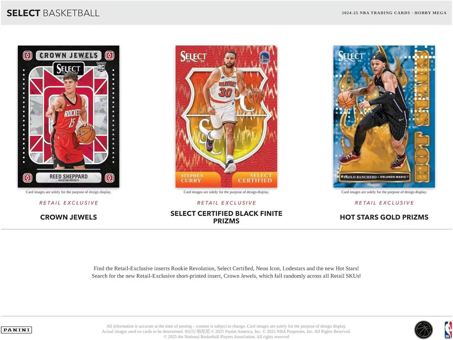 Basketball trading card packaging with player images and branding on a white background. 2024-25 Panini Select Basketball Mega Hobby Box at GamesLand Canada