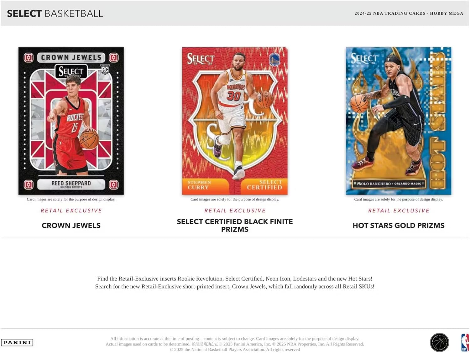 Basketball trading card packaging with player images and branding on a white background. 2024-25 Panini Select Basketball Mega Hobby Box at GamesLand Canada