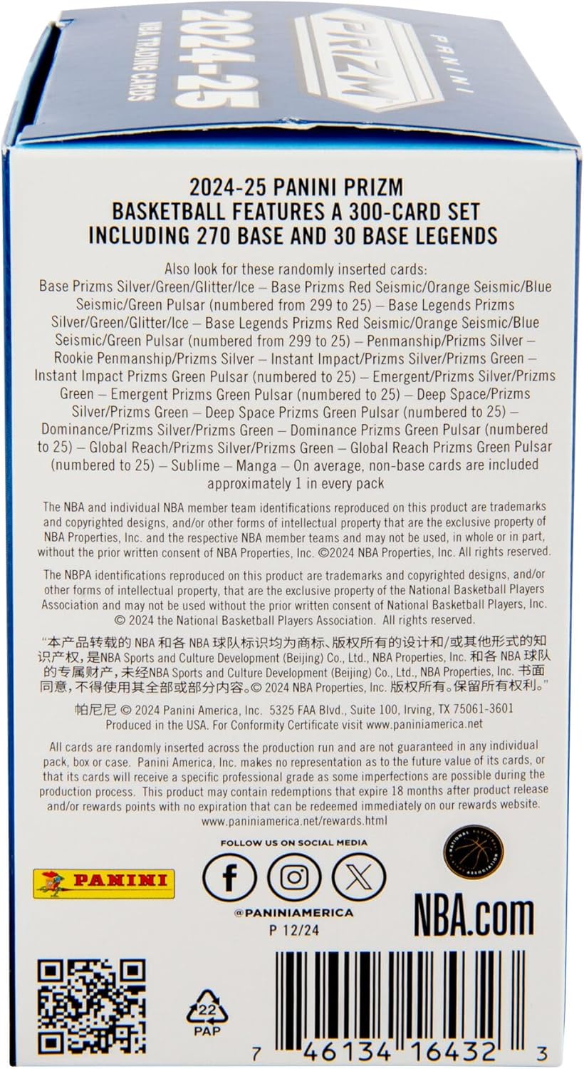 2024 - 25 Panini Prizm Basketball Trading Cards Blaster Box - GamesLand Canada