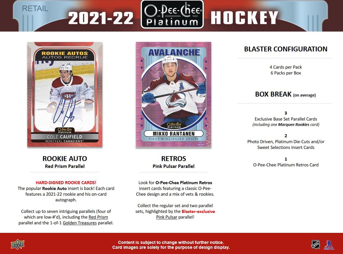 2021/22 Upper Deck O-Pee-Chee Platinum Hockey 6-Pack Blaster Box