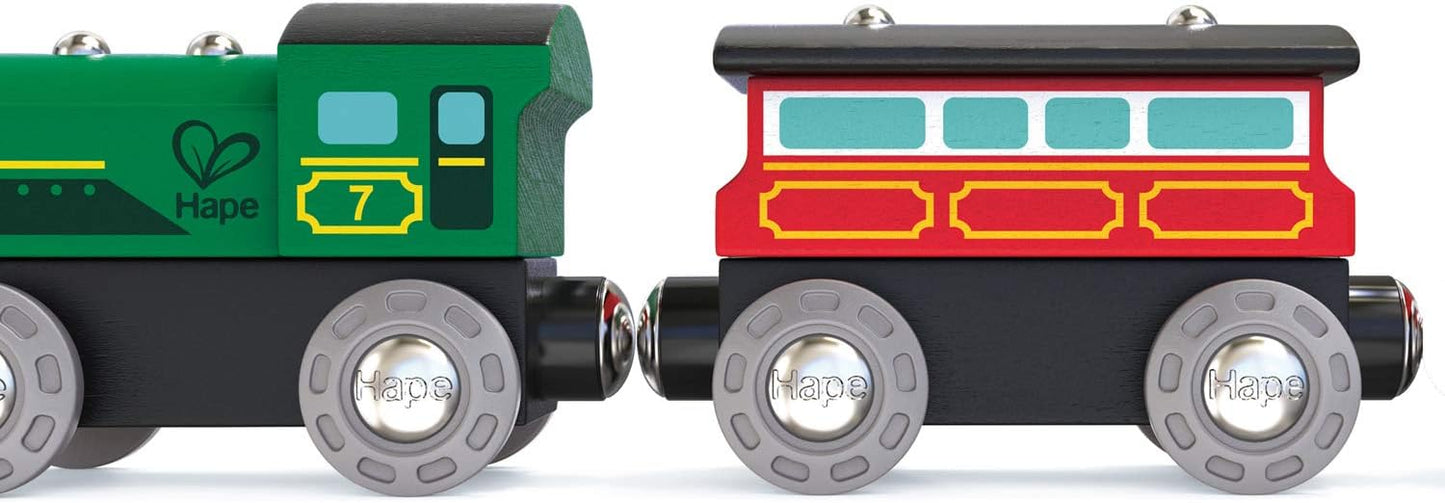 Kids Wooden Railway Battery Powered Steam Engine Set Toy