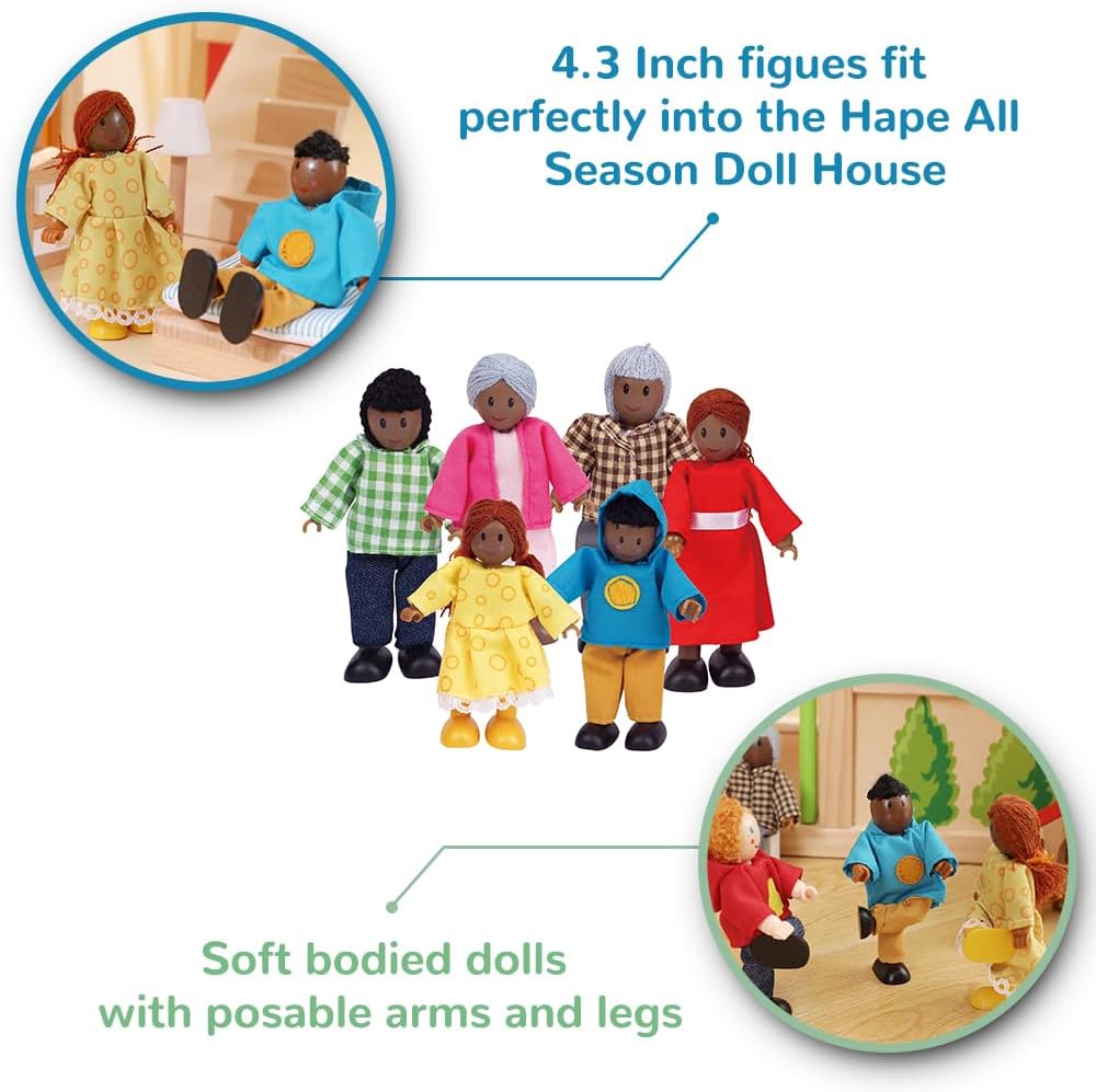 African American Wooden Doll House Family