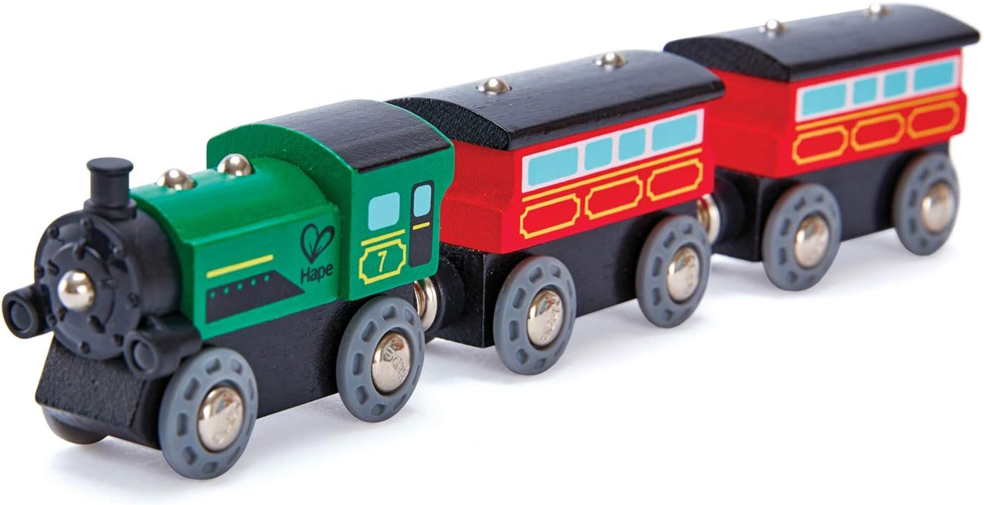 Kids Wooden Railway Battery Powered Steam Engine Set Toy