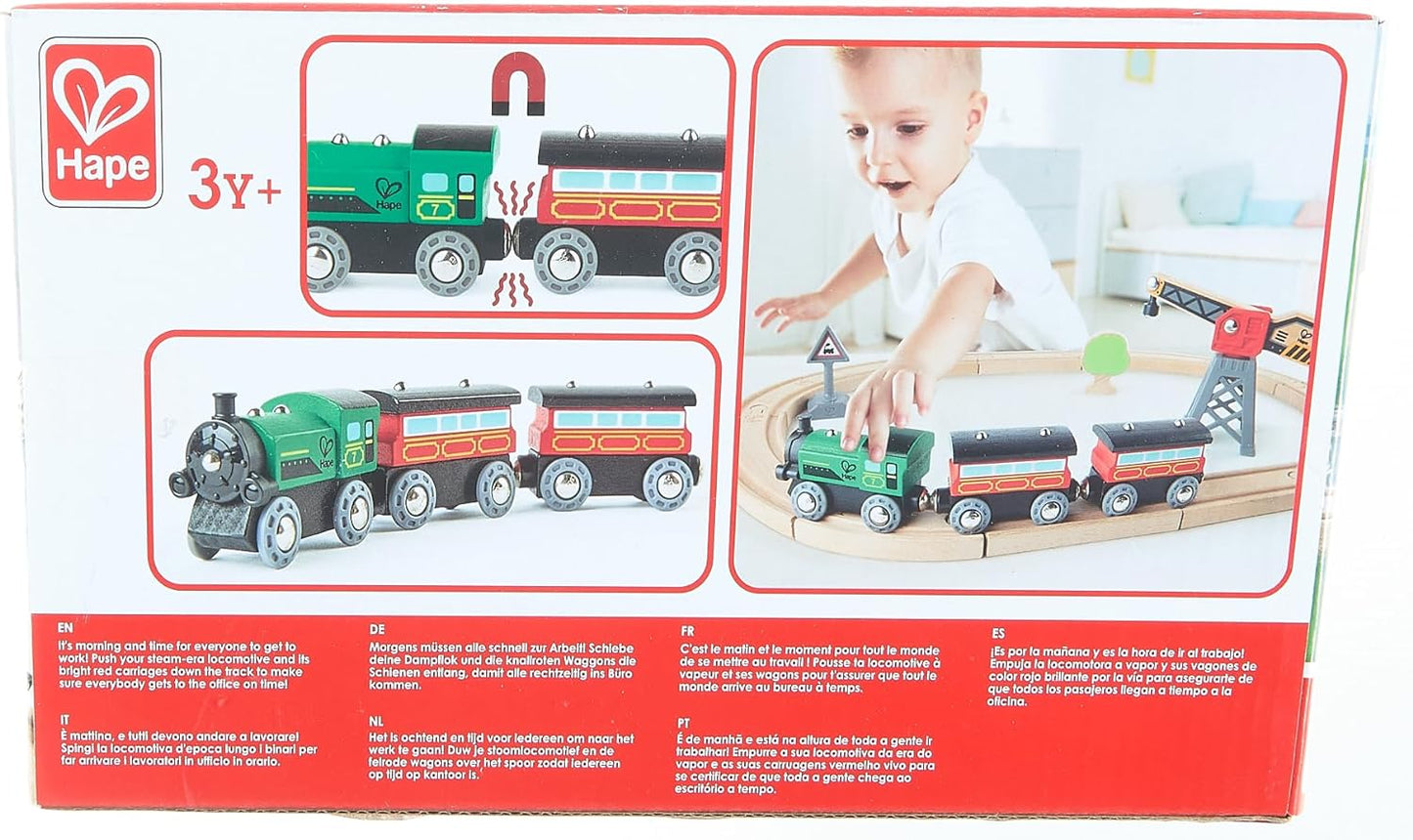 Kids Wooden Railway Battery Powered Steam Engine Set Toy