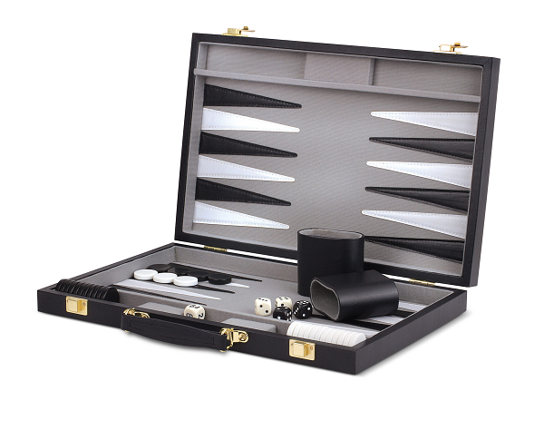BACKGAMMON, 15" BLACK AND GREY VINYL