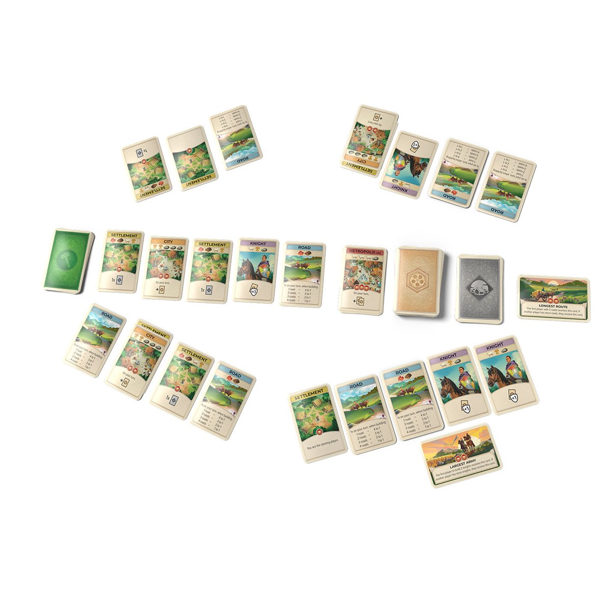 Collection of trading cards arranged in a semi-circle on a white background