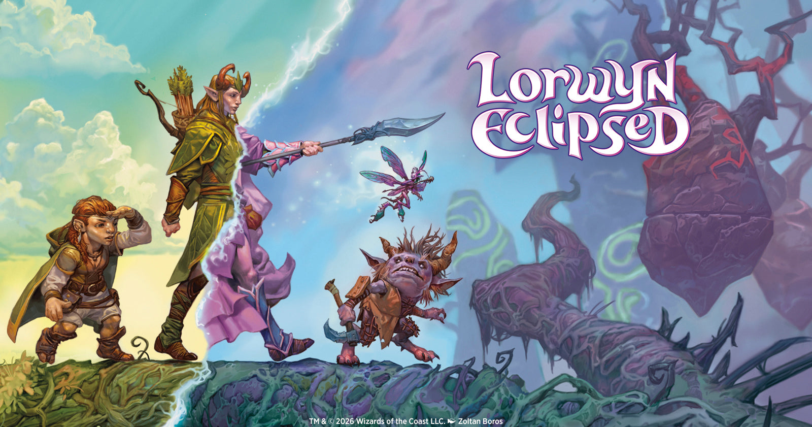 Cover of 'Lorwyn Eclipsed' with fantasy characters and creatures. 
