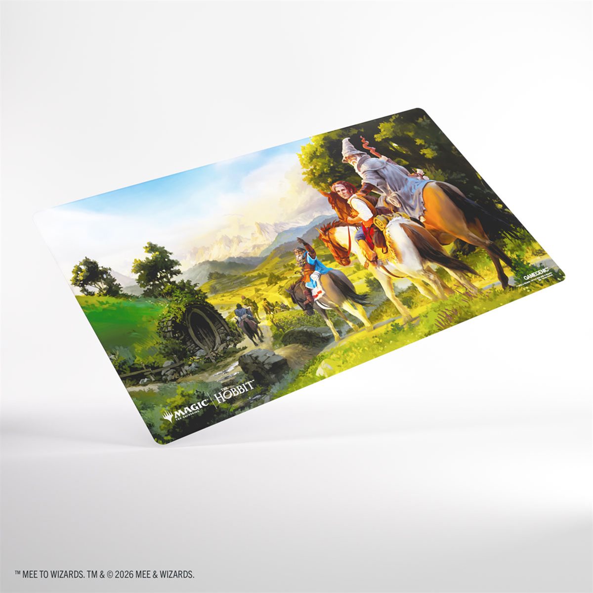 A Magic: The Gathering trading card featuring an illustrated fantasy scene with riders on horseback in a lush green landscape, shown at an angle on a light gray background.