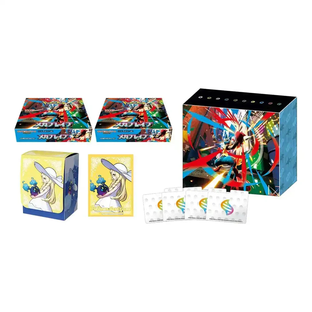 Collection of colorful boxes and packaging with character designs on a white background