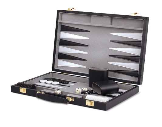 BACKGAMMON, 15" BLACK AND GREY VINYL - GamesLand Canada