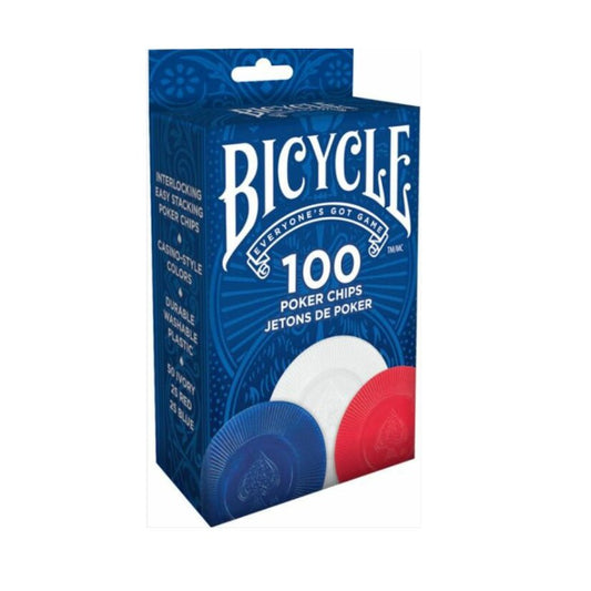 BICYCLE - PLASTIC POKER CHIPS 100 W50/25R/25B - GamesLand Canada