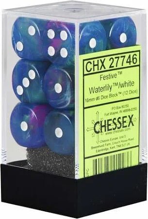 CHESSEX FESTIVE 12D6 WATERLILY/WHITE 16MM - GamesLand Canada