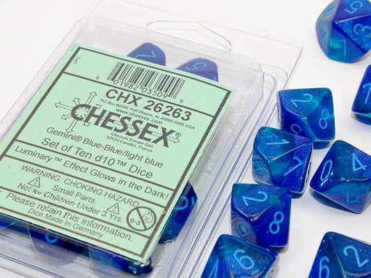 CHESSEX GEMINI 10D10 BLUE - BLUE/LIGHT BLUE LUMINARY - GamesLand Canada