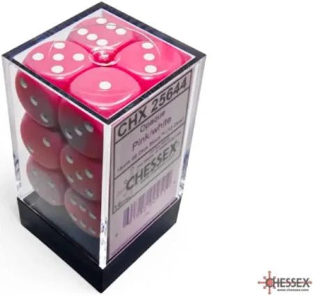CHESSEX OPAQUE 12D6 PINK/WHITE 16MM - GamesLand Canada