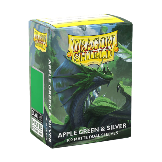 DRAGON SHIELD SLEEVES DUAL MATTE APPLE GREEN AND SILVER 100CT - GamesLand Canada