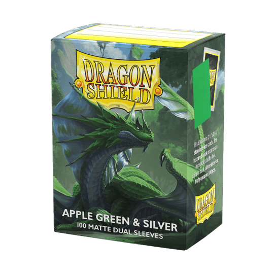 DRAGON SHIELD SLEEVES DUAL MATTE APPLE GREEN AND SILVER 100CT - GamesLand Canada