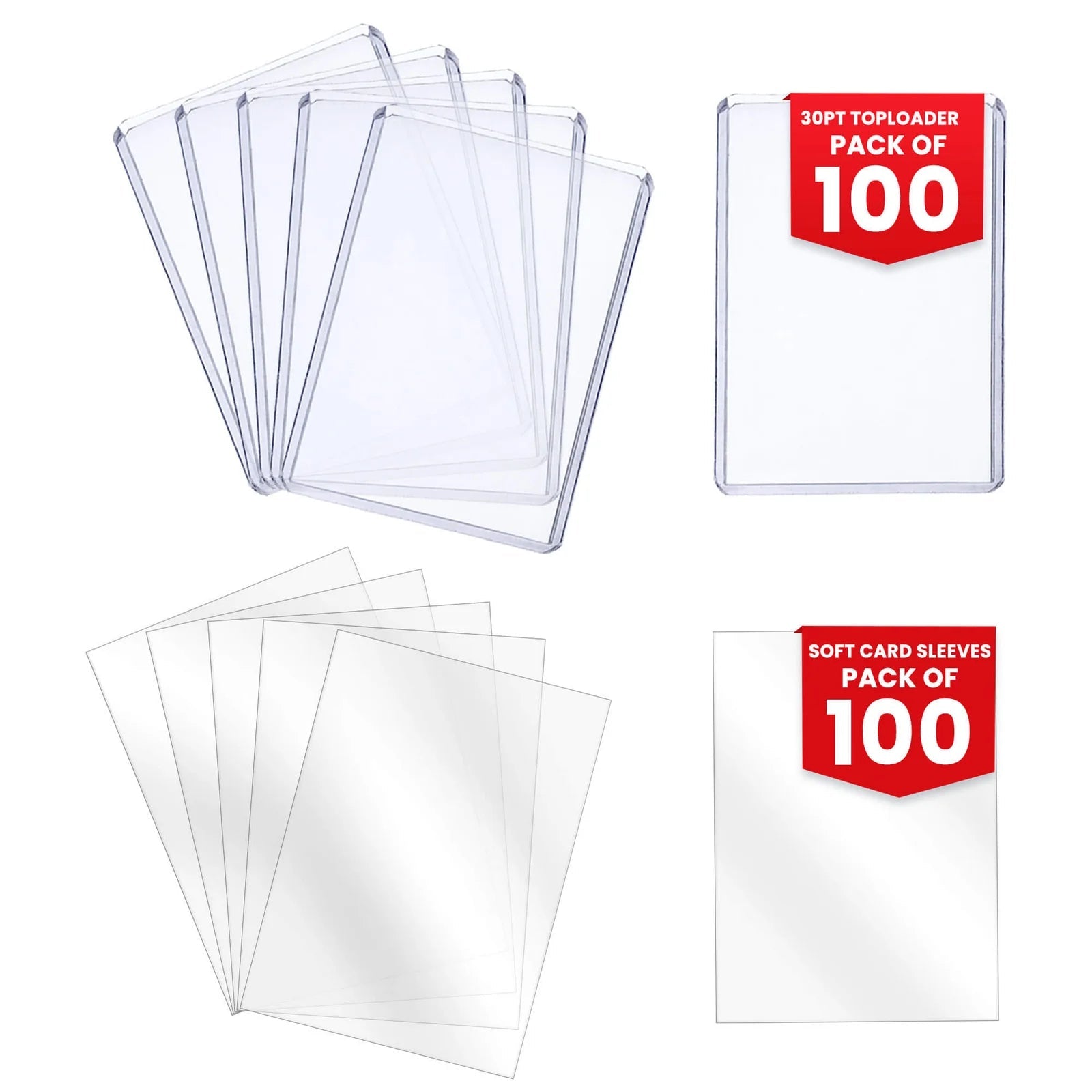 EVORETRO Top Loaders & Sleeves - Pack of 100 Toploaders 35PT & 100 Sleeves - GamesLand Canada