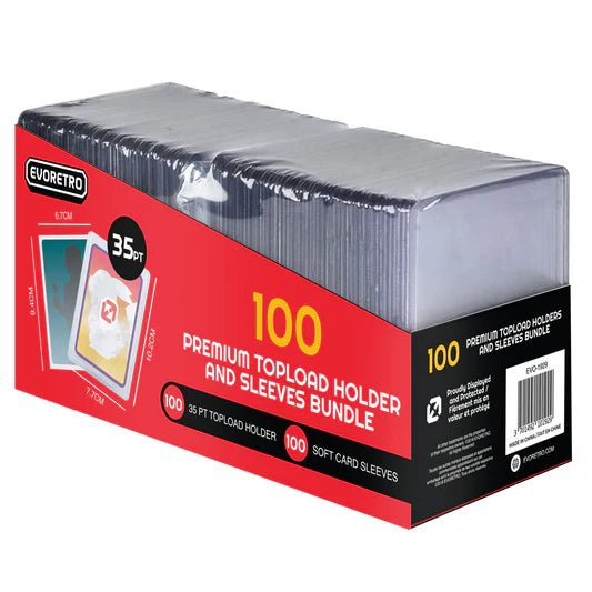 EVORETRO Top Loaders & Sleeves - Pack of 100 Toploaders 35PT & 100 Sleeves - GamesLand Canada