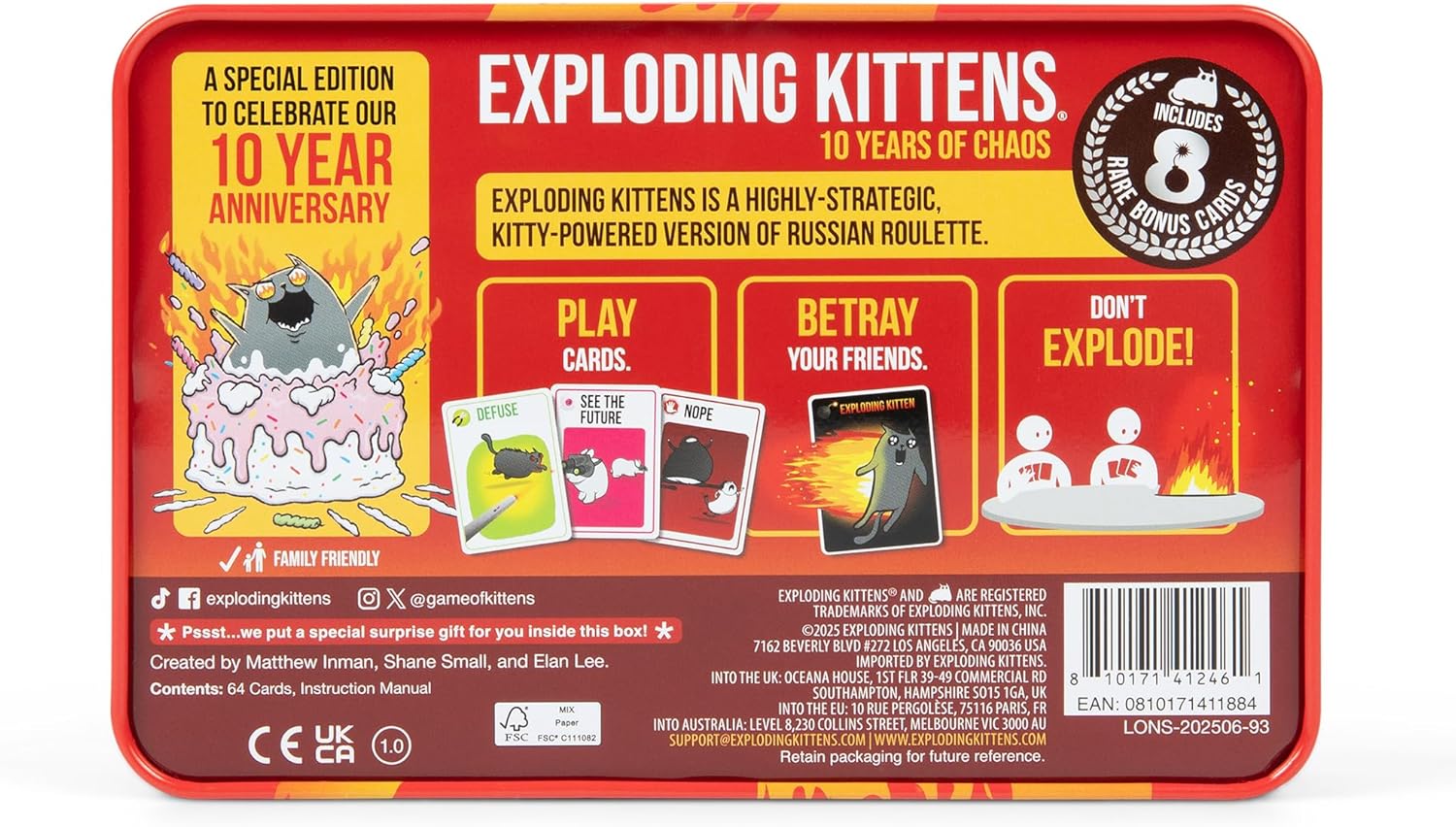 Exploding Kittens - 10 Years Anniversary Tin - GamesLand Canada