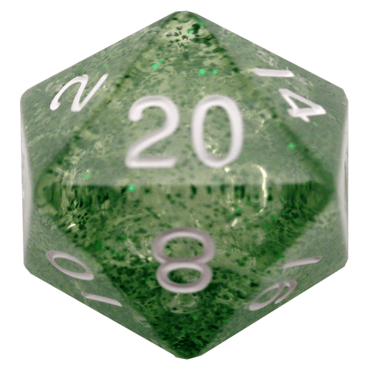 MEGA ACRYLIC DICE D20 ETHEREAL GREEN W/ WHITE 35MM - GamesLand Canada