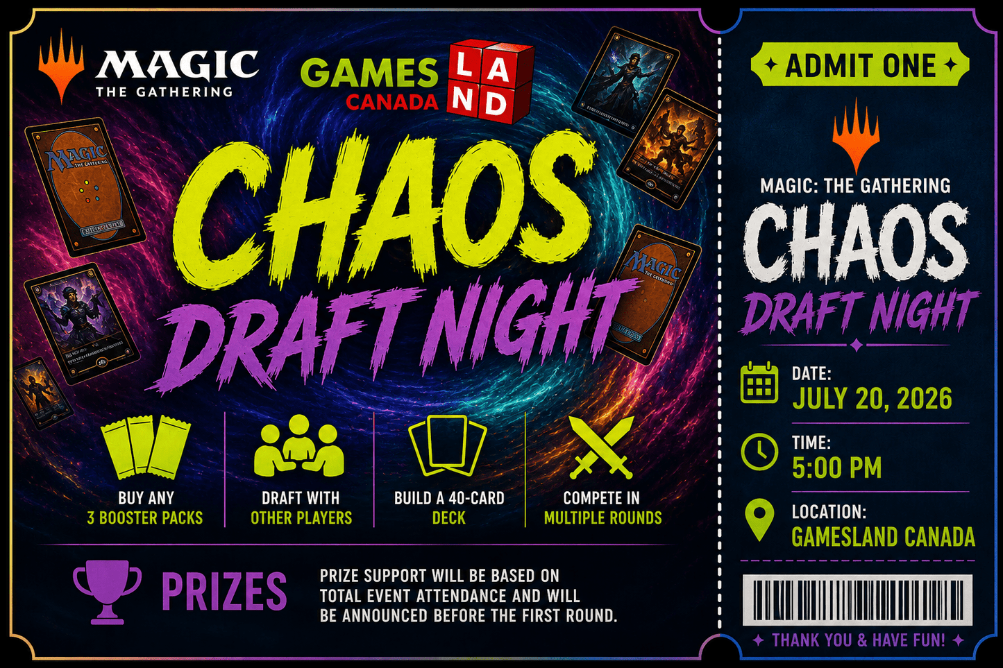 MTG: Chaos Draft Night - Ticket - July 20, 2026 - GamesLand Canada