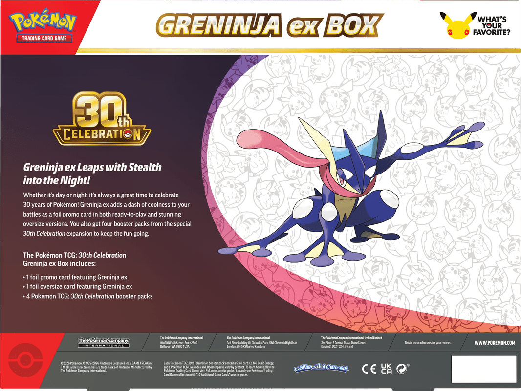 POKEMON 30TH CELEBRATION GRENINJA EX BOX (PRE-ORDER) - GamesLand Canada