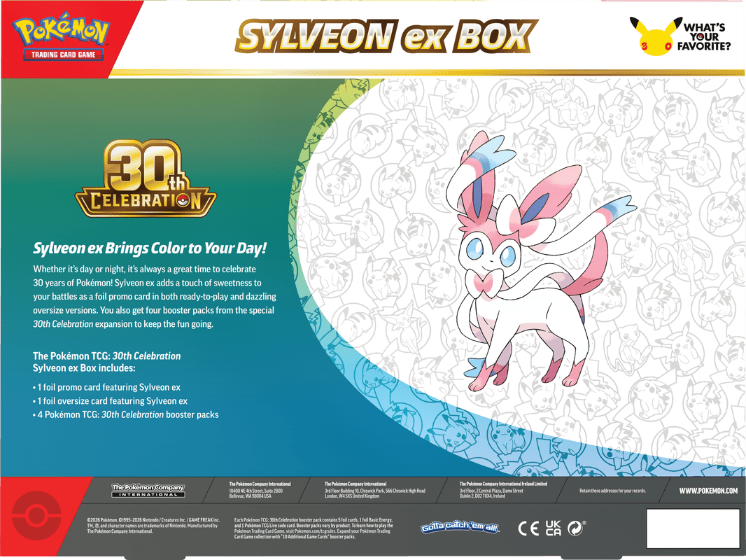POKEMON 30TH CELEBRATION SYLVEON EX BOX (PRE-ORDER) - GamesLand Canada