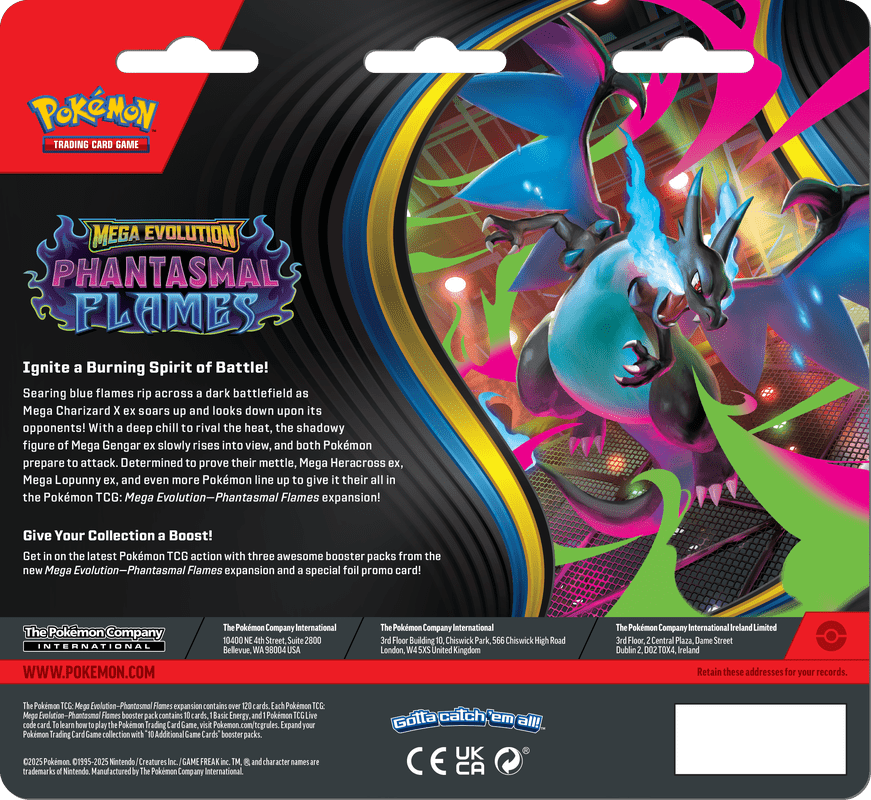 POKEMON ME02 PHANTASMAL FLAMES 3PK BLISTER (PRE - ORDER) (1 RANDOM PACK) - GamesLand Canada
