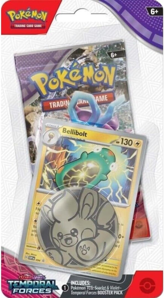 Pokemon TCG: Scarlet & Violet - Temporal Forces Bellibolt or Crvanha Blister Pack (1 Pack) - GamesLand Canada