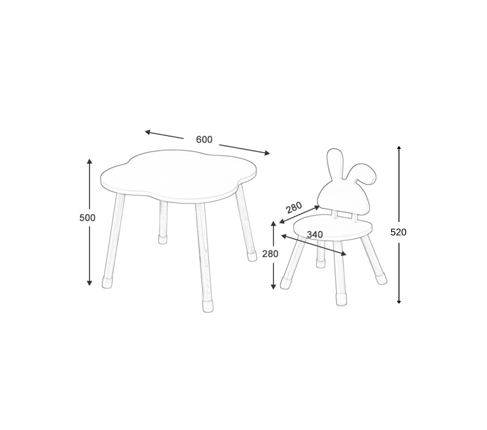 Rabbit Table and Chair Set - White - GamesLand Canada