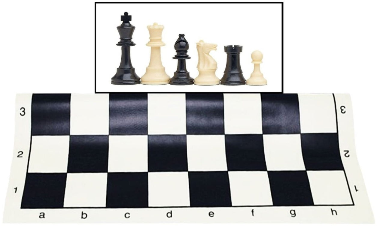 TOURNAMENT CHESS SET W/BLACK BAG AND ROLL-UP BOARD