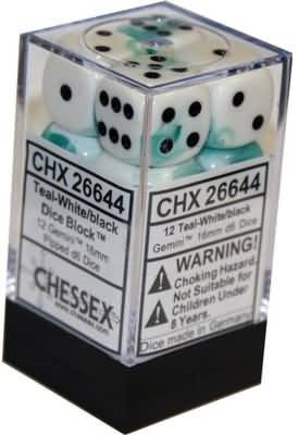 CHESSEX GEMINI 12D6 TEAL-WHITE/BLACK 16MM