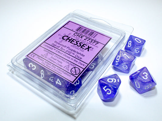 CHESSEX BOREALIS 10D10 PURPLE/WHITE LUMINARY