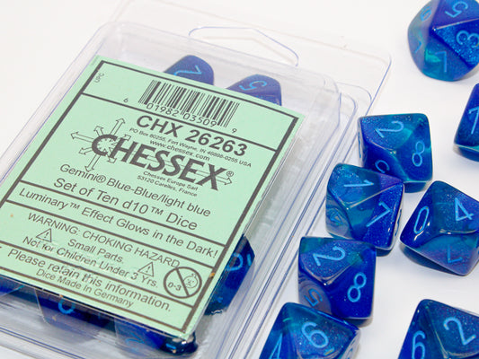 CHESSEX GEMINI 10D10 BLUE-BLUE/LIGHT BLUE LUMINARY