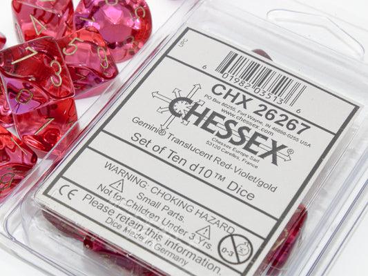 CHESSEX GEMINI 10D10 TRANSLUCENT RED-VIOLET/GOLD