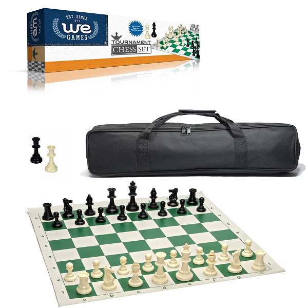 TOURNAMENT CHESS SET W/BLACK BAG AND ROLL-UP BOARD