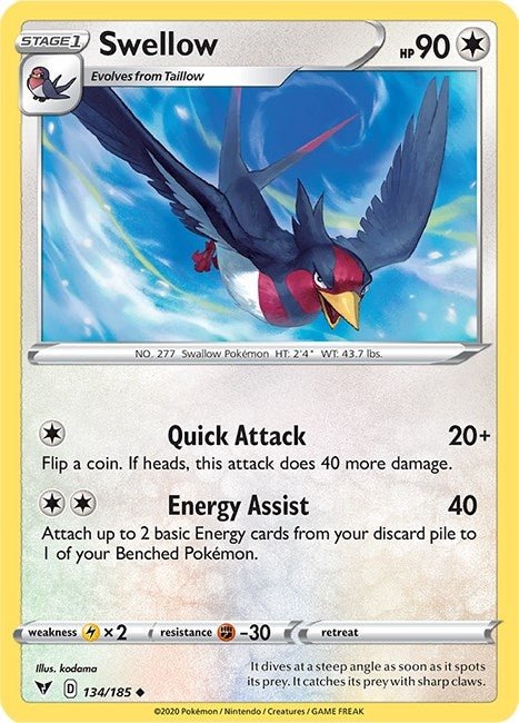 Swellow (134/185) (SWSH04: Vivid Voltage) (SWSH04) - GamesLand Canada